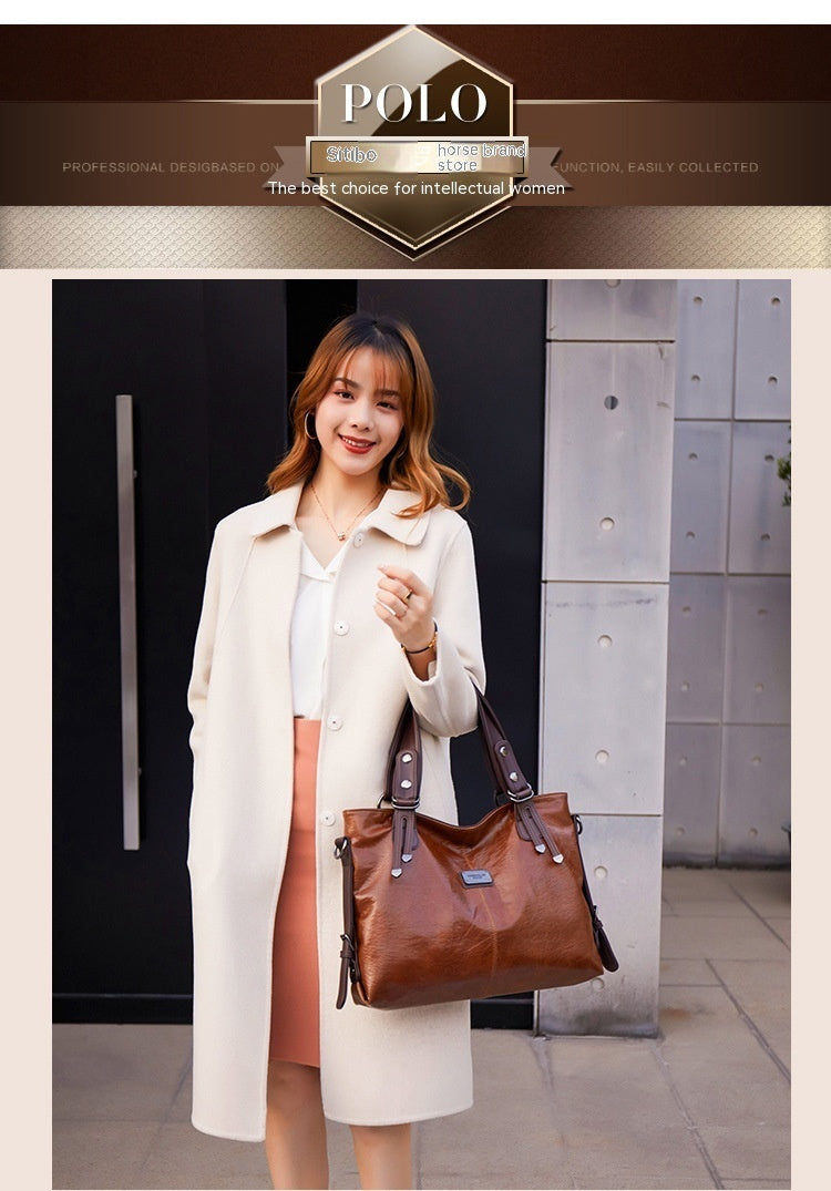 Retro Fashion Tote Casual Soft Leather Shoulder Crossbody Large Capacity Women's Bag