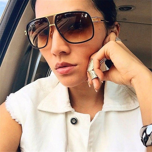 Men's Women's Sunglasses Fashion Vintage With Large Rims Metal Gradient