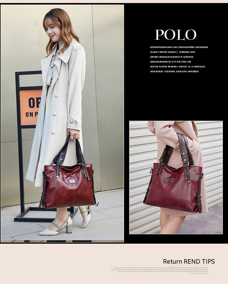 Retro Fashion Tote Casual Soft Leather Shoulder Crossbody Large Capacity Women's Bag