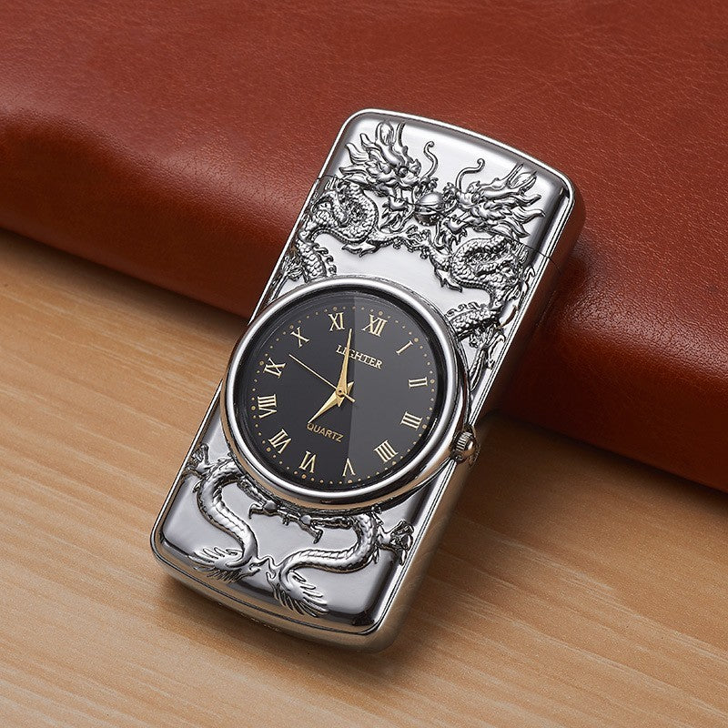 Embossed Watch Inflatable Windproof Lighter True Dial LED Blue Light Aperture