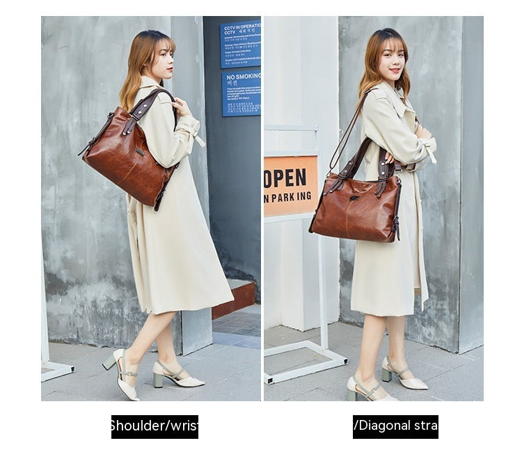 Retro Fashion Tote Casual Soft Leather Shoulder Crossbody Large Capacity Women's Bag