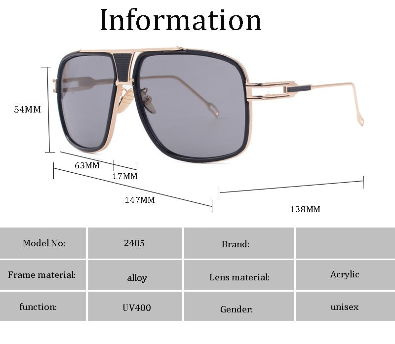 Men's Women's Sunglasses Fashion Vintage With Large Rims Metal Gradient